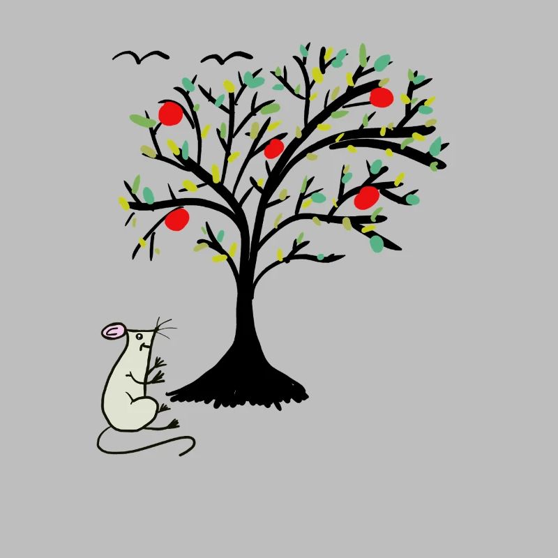 Cute Mouse Apples Apple Tree Child