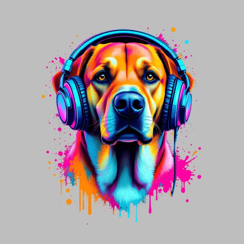 Labrador mit Kopfhörer