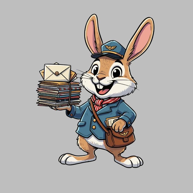 Rabbit as a postman with a stack of letters