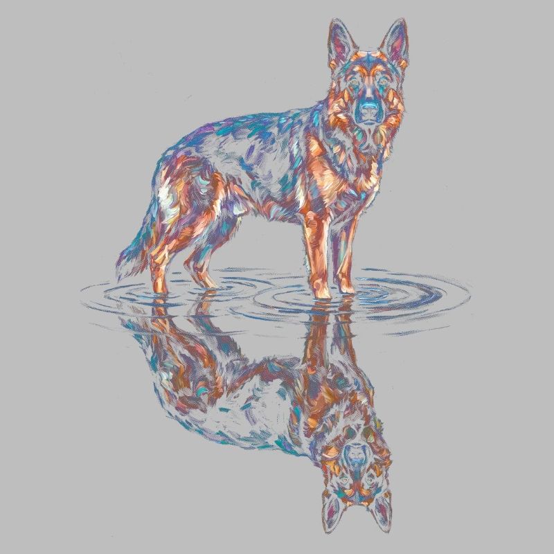 Deutscher Schäferhund mit Wasserreflexion