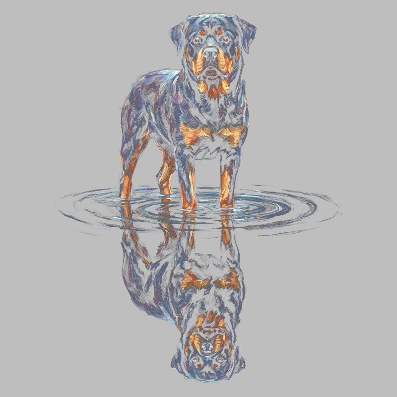 Rottweiler with water reflection