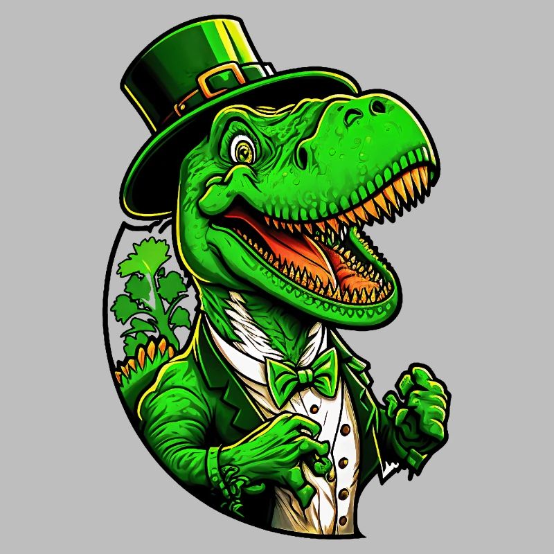 St Patricks Day T-Rex Dinosaurier mit Zylinder