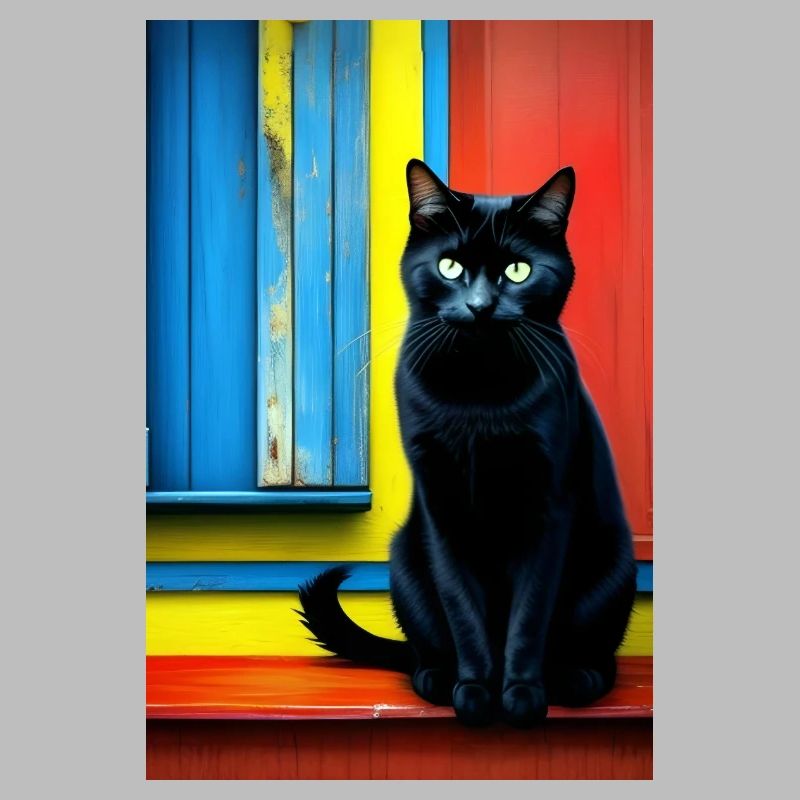 Chat noir devant la fenêtre