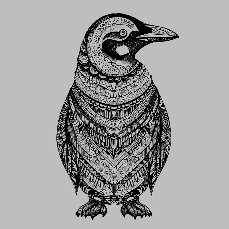 Cool penguin with boho ethno patterns in black