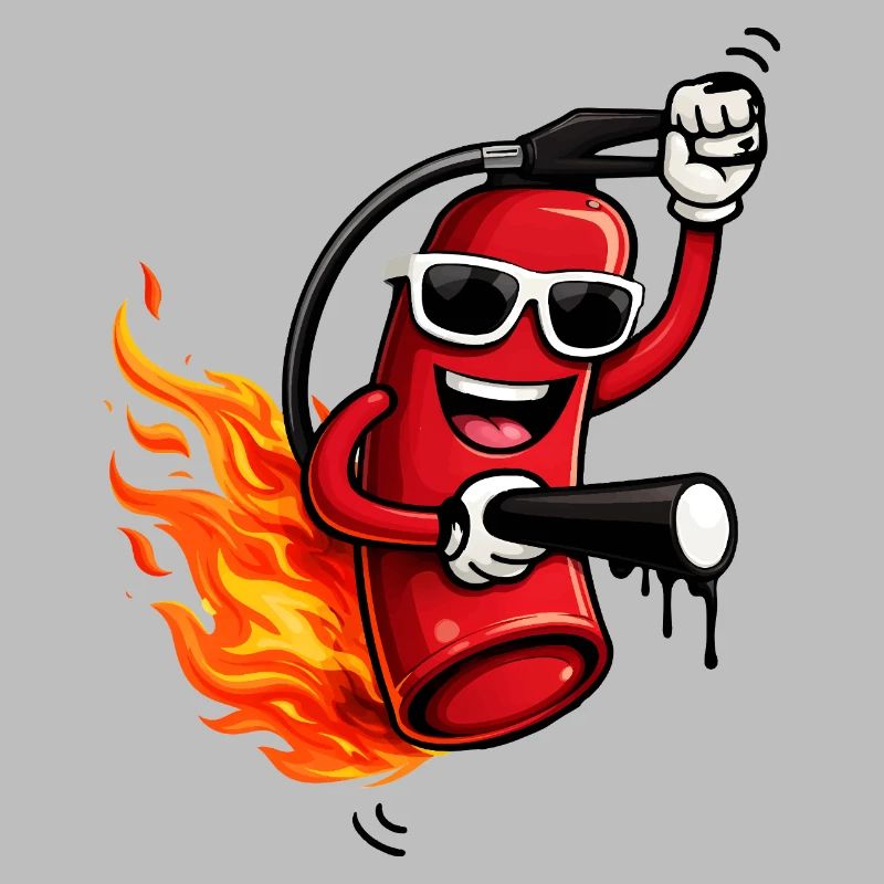 Cool fire extinguisher with flames