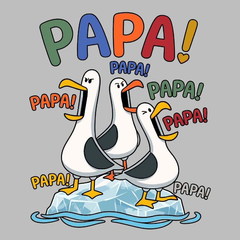 Lustige Papa Möwen auf Eisscholle - Comic Design