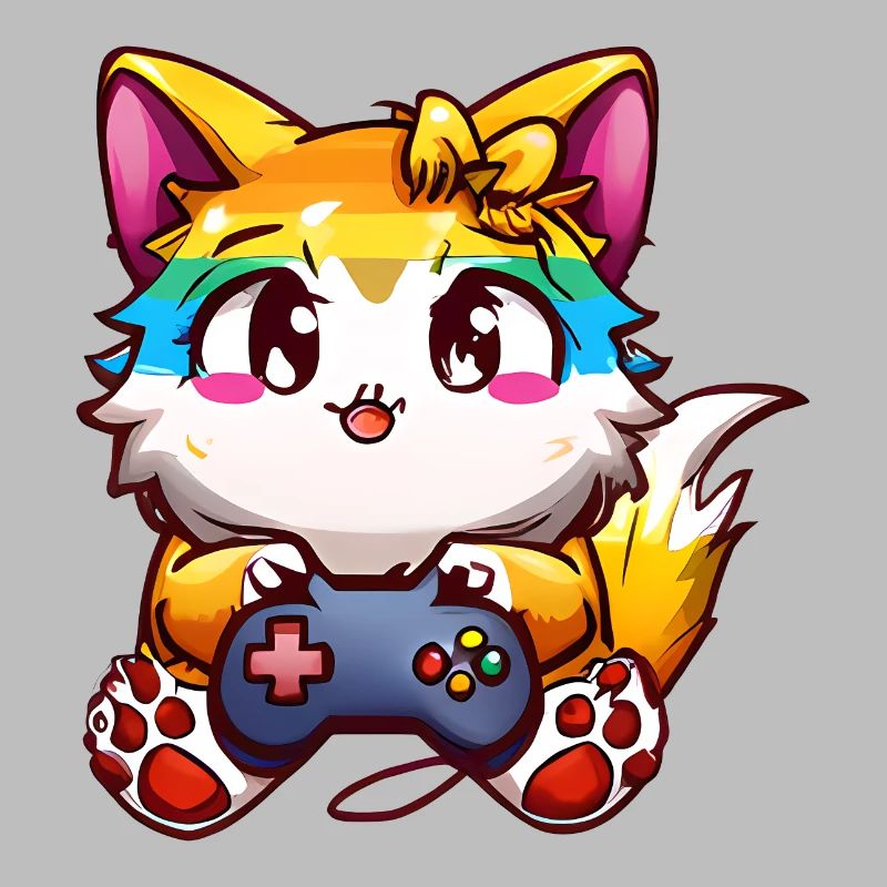 00240 flauschige Katze mit Kopfhörer & Controller
