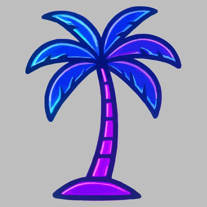 Neon palm tree in night light