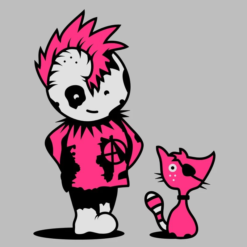 Ein kleiner Punk mit einer kleinen Katze