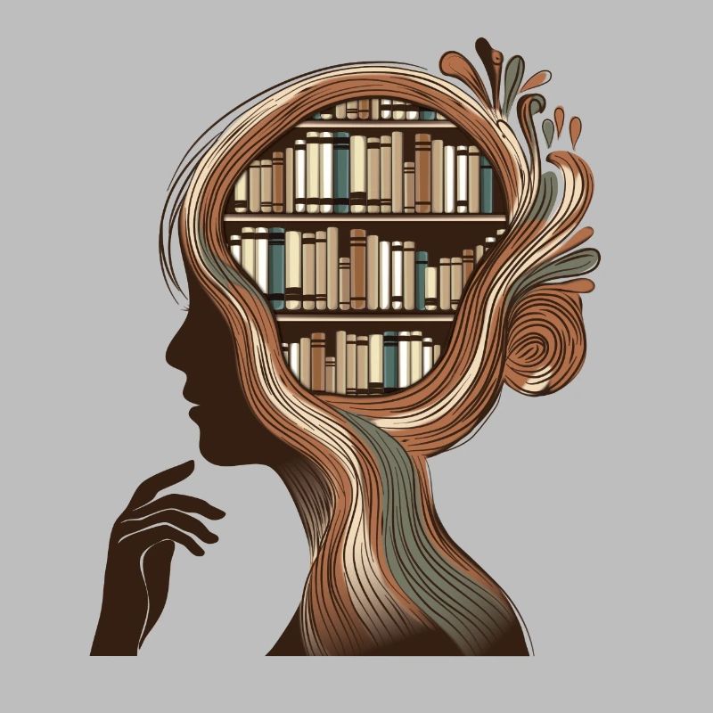 Books Head Illustration Thinking Knowledge