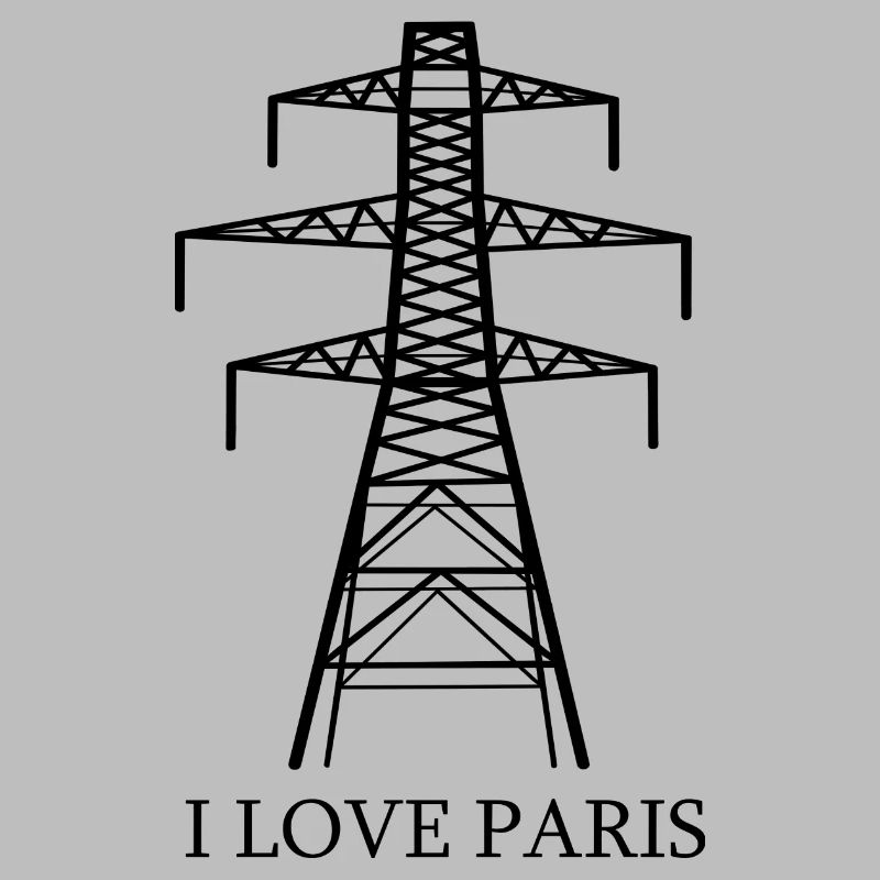 Power pylon as Eiffel Tower "I Love Paris" satire