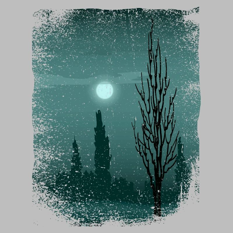 Moon shimmers on trees