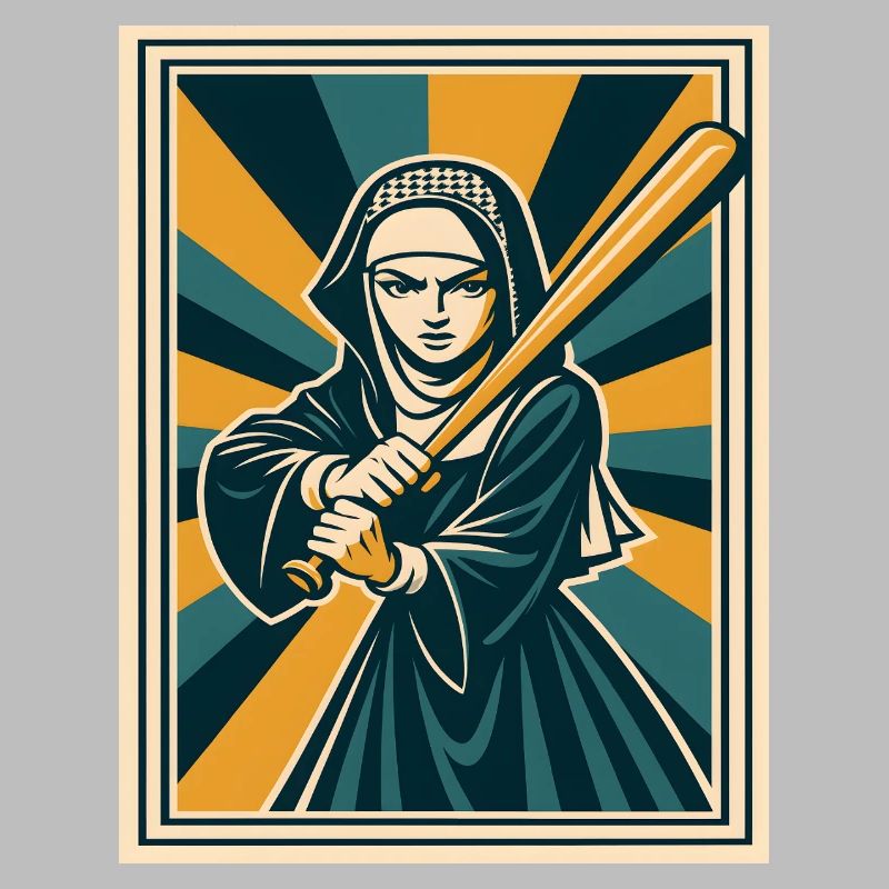 Nonne mit Baseballschläger