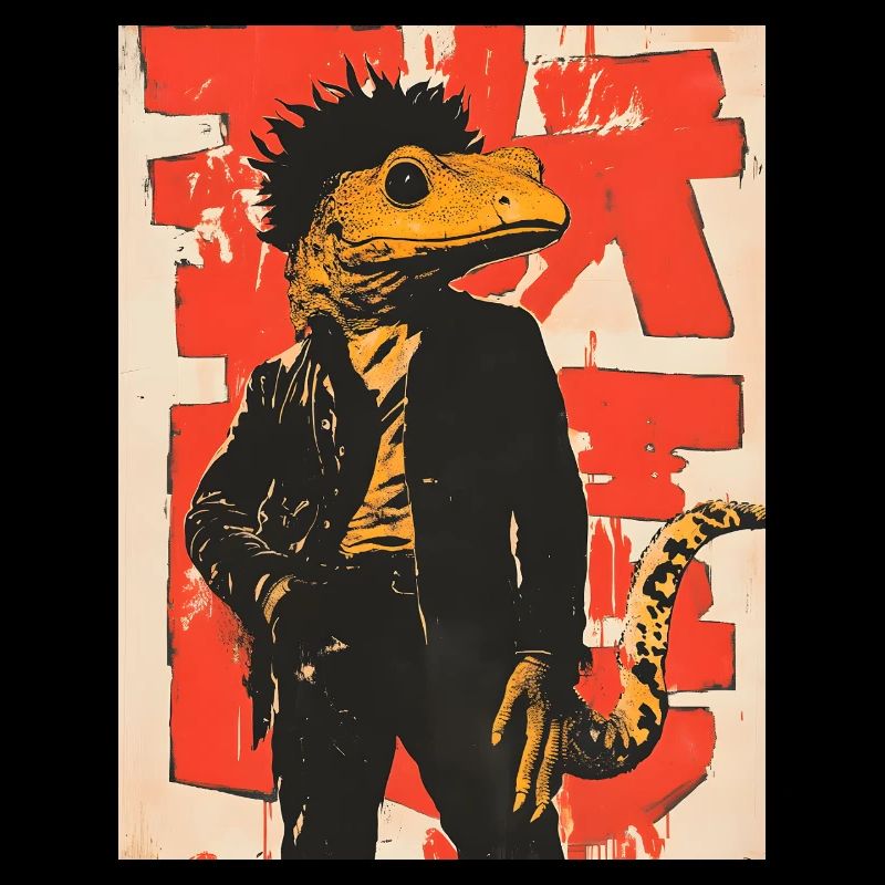 Dino Gecko Punk avec graffiti