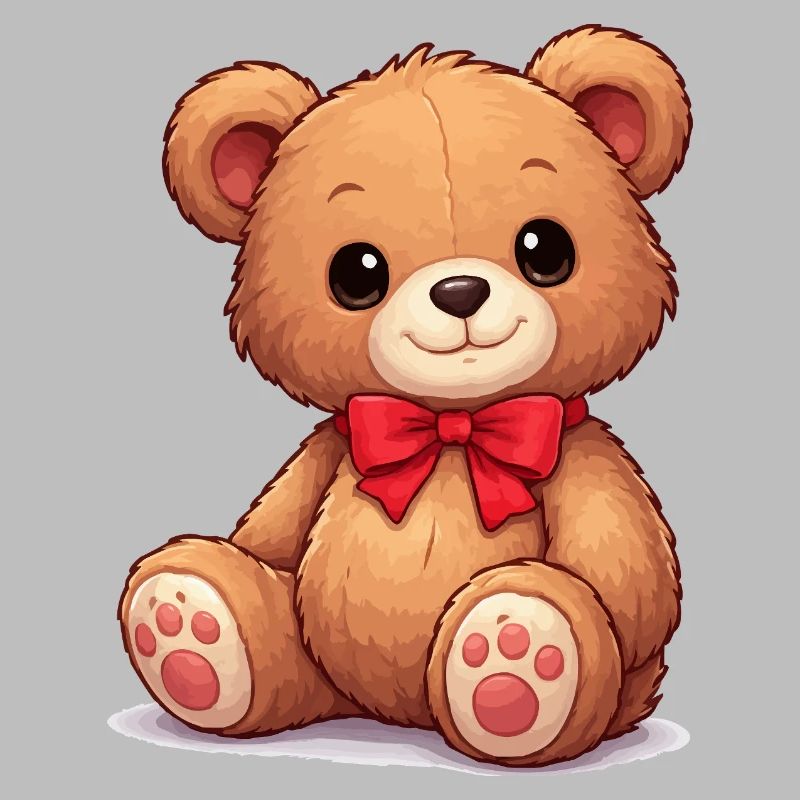 Cuddly bear with red ribbon