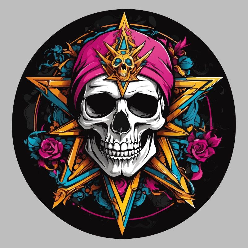 Crâne avec capuche colorée avec éléments décoratifs