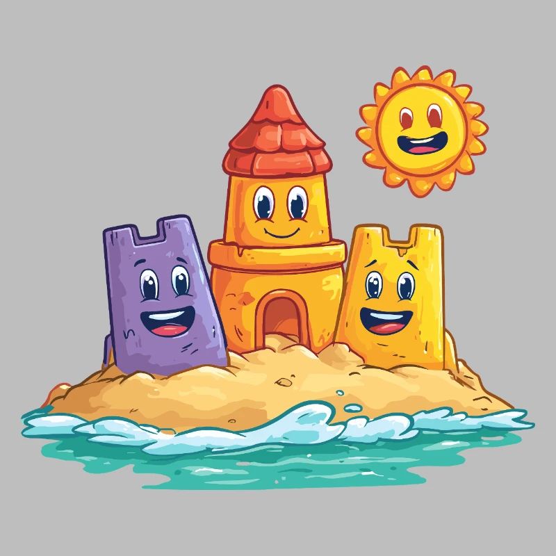 Drôle de château de sable avec le soleil