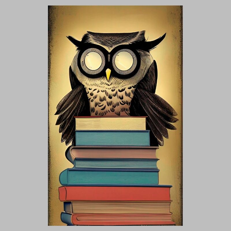 Comic Cartoon Süße Büchereule Eule Bücherstapel