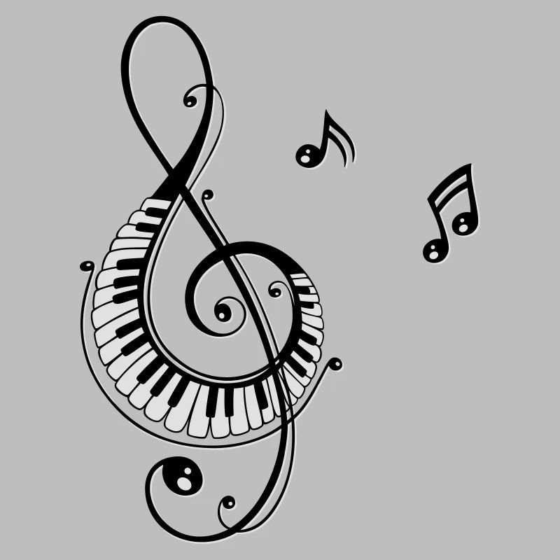Clef avec des touches de piano et des notes