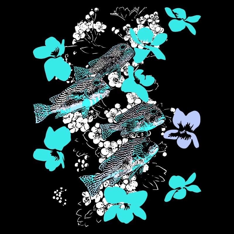 Banc de poissons avec des fleurs