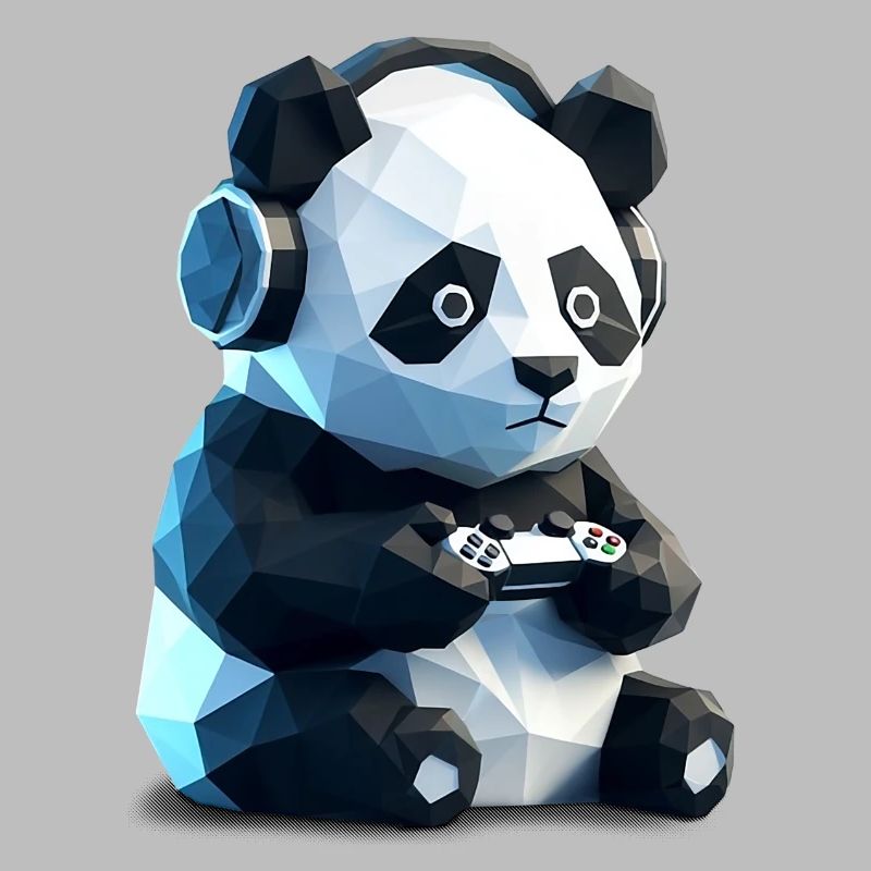 Gaming Panda mit Headset & Controller