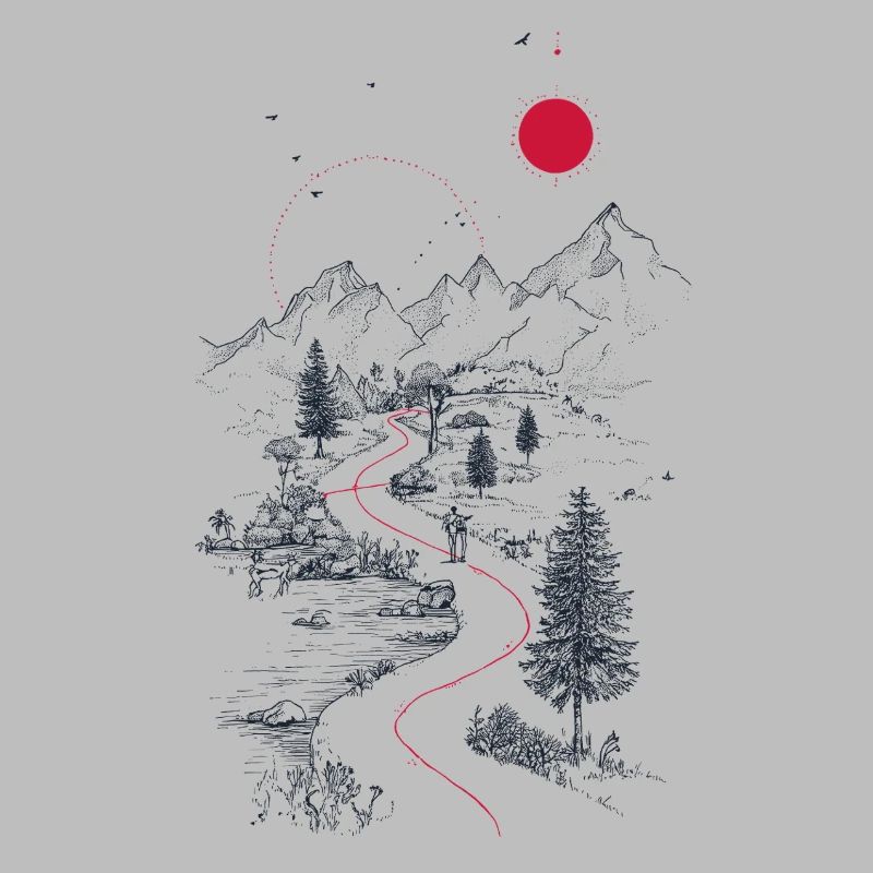 Roter Pfad durch Berglandschaft