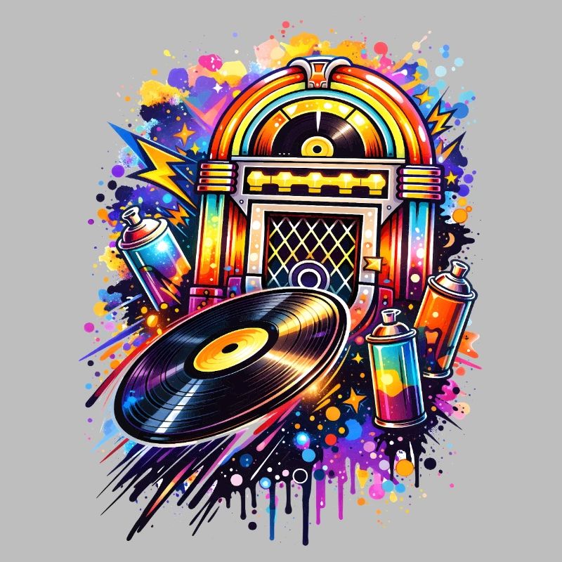 Juke-box coloré dans un style graffiti avec disque vinyle