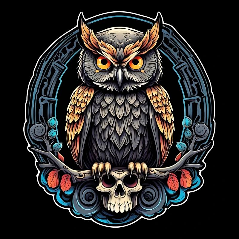 Dekorative Eule mit Skull und Rosenblüten