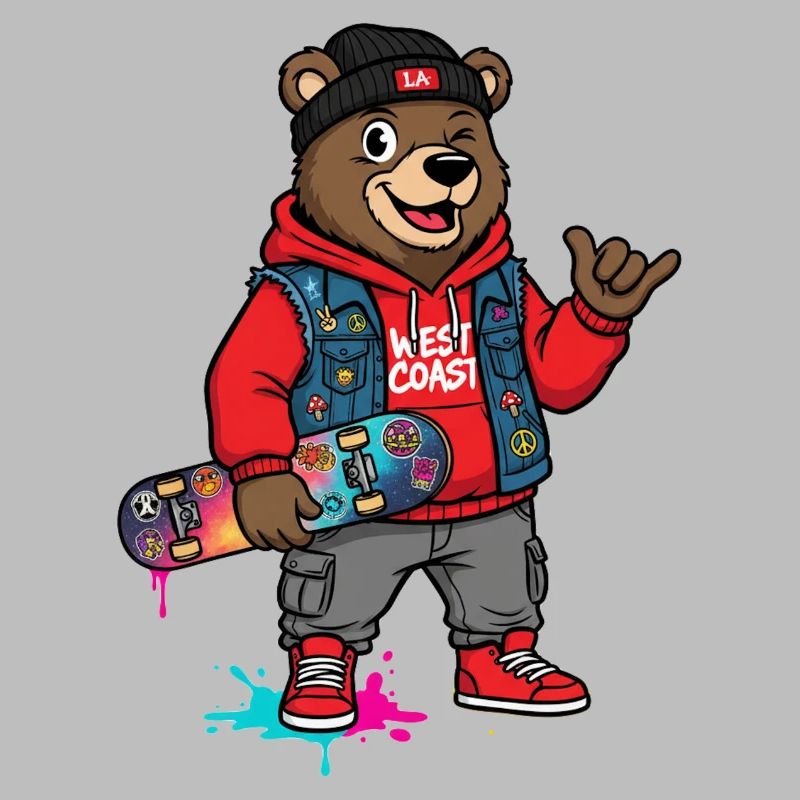 Wave Bear Skateboard Graffiti Pullover Hoodie