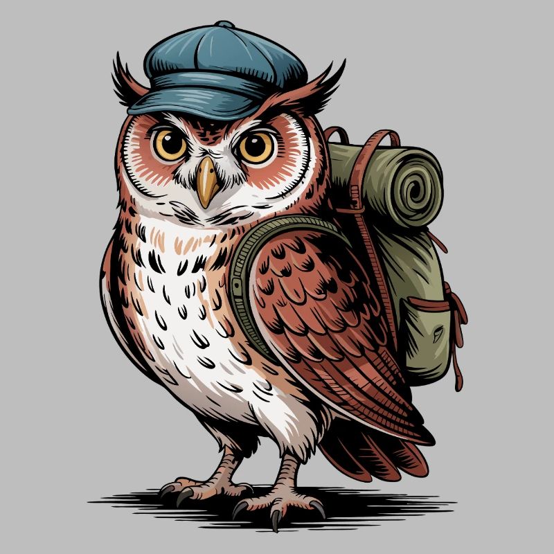 Wandernde Eule mit Rucksack