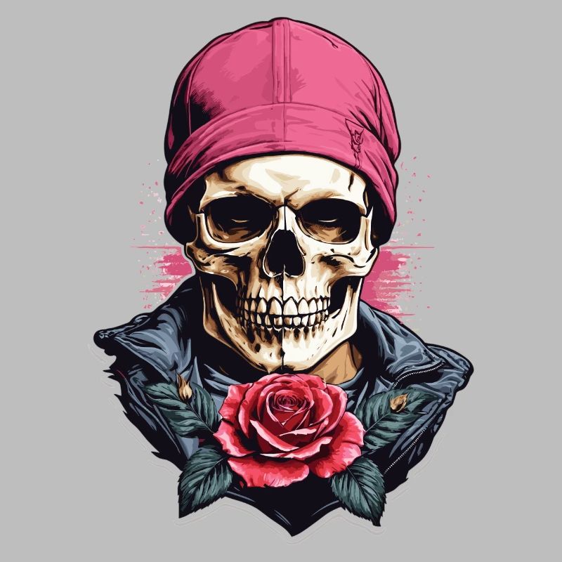 Skull and crossbones with rose