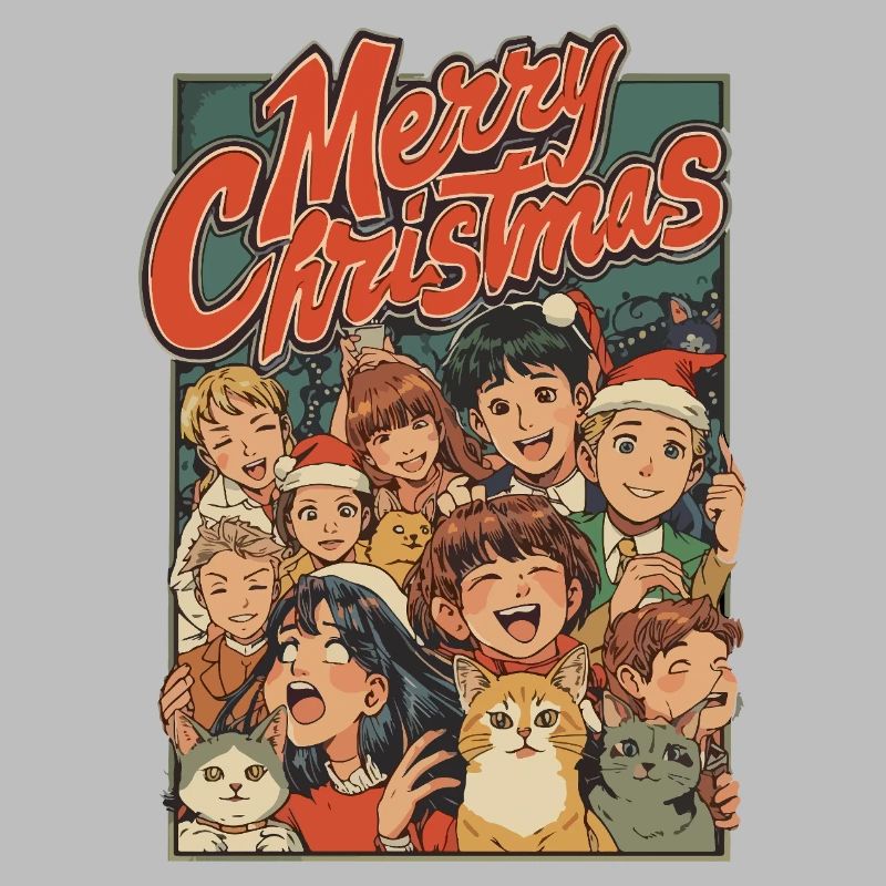 Retro Weihnachtskinder Katzen Cartoon