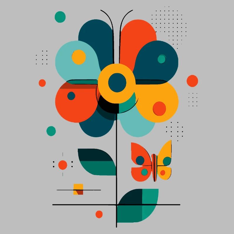 stylized flower with butterfly