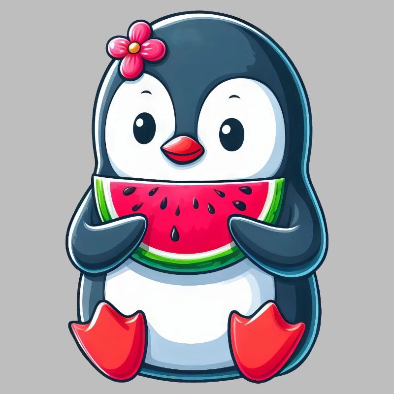 pingouin mignon avec dessin animé d’été pastèque