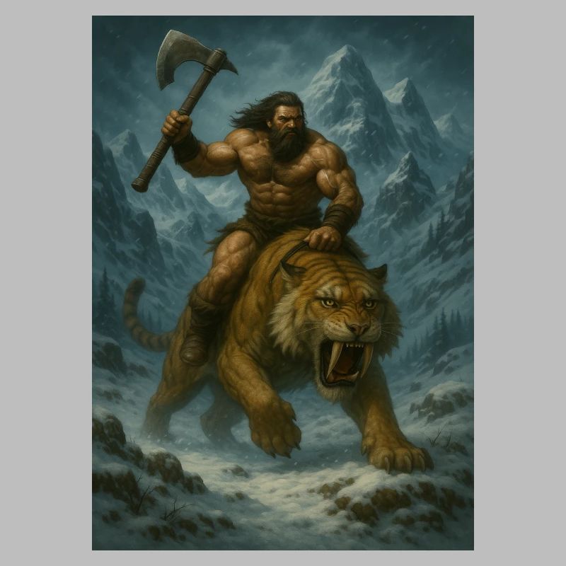 Wilder Krieger auf Sabertooth Tiger – Kunst