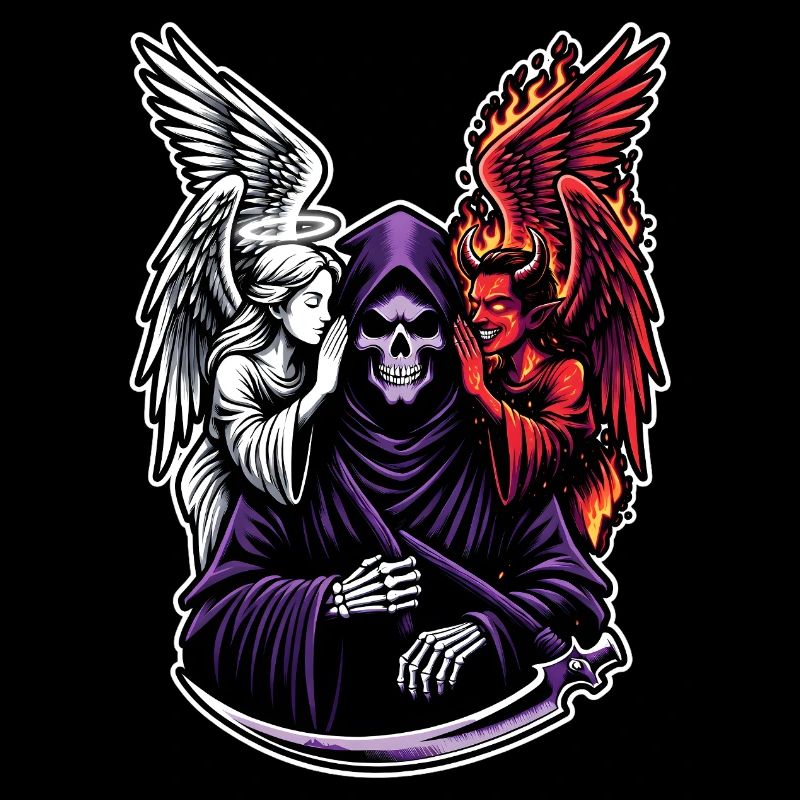 Sensenmann mit Engel und Dämon