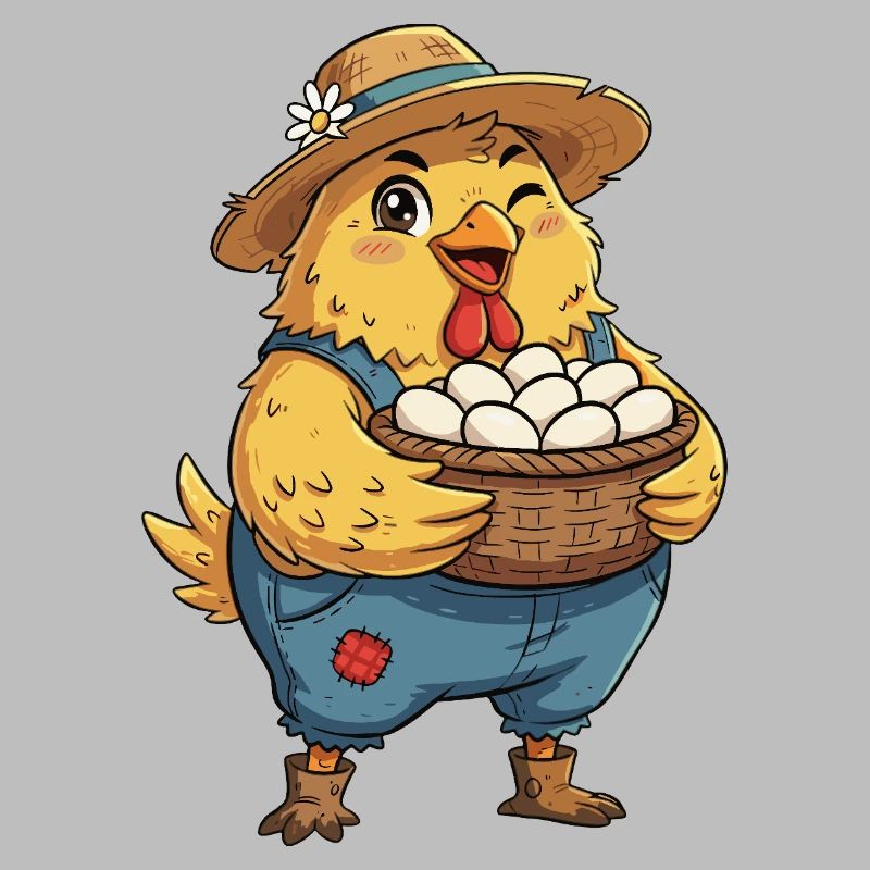 Chick in egg basket on farm