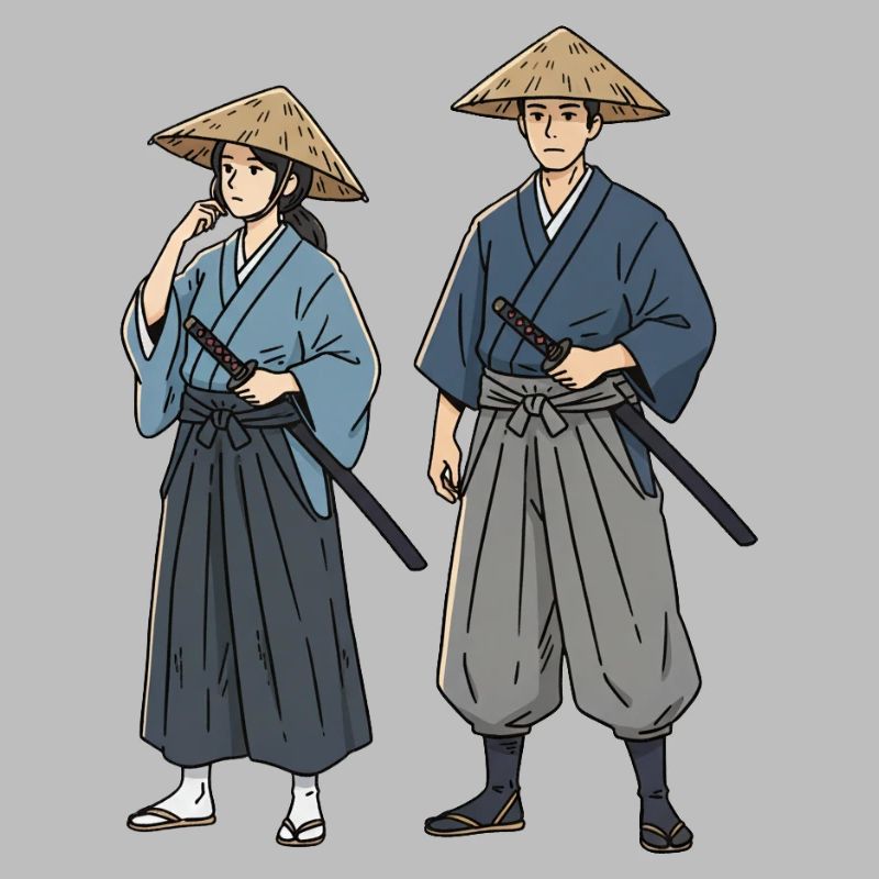Samurai Duet in Kimono Ronin Pair