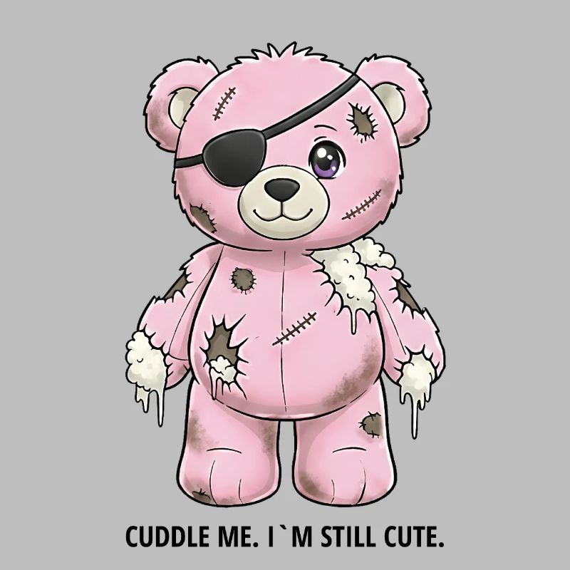 Ours en peluche rose patchwork avec cache-œil
