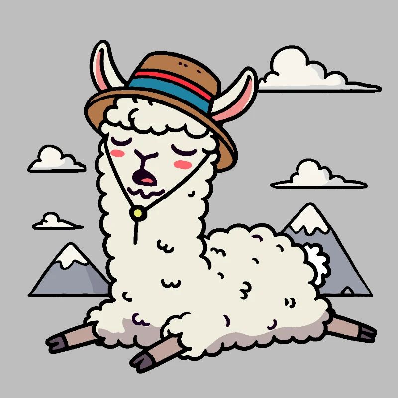 Comic Llama Hat Clouds Mountains Sleep Break