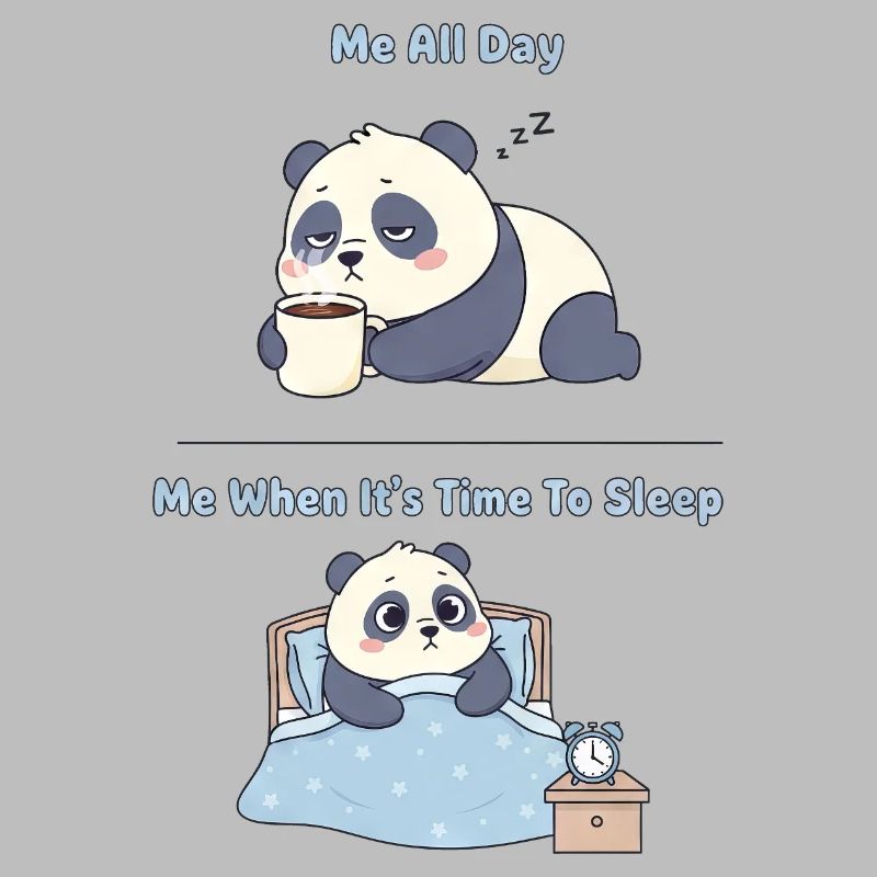 Cute panda cartoon sleepless tired office work