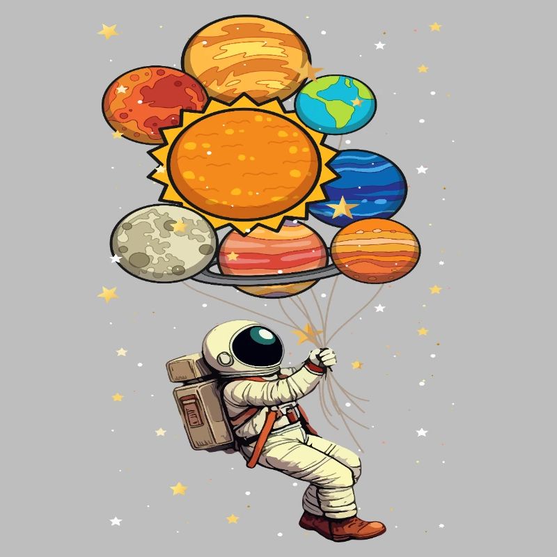 Astronaut With Planet Balloons Outer Space