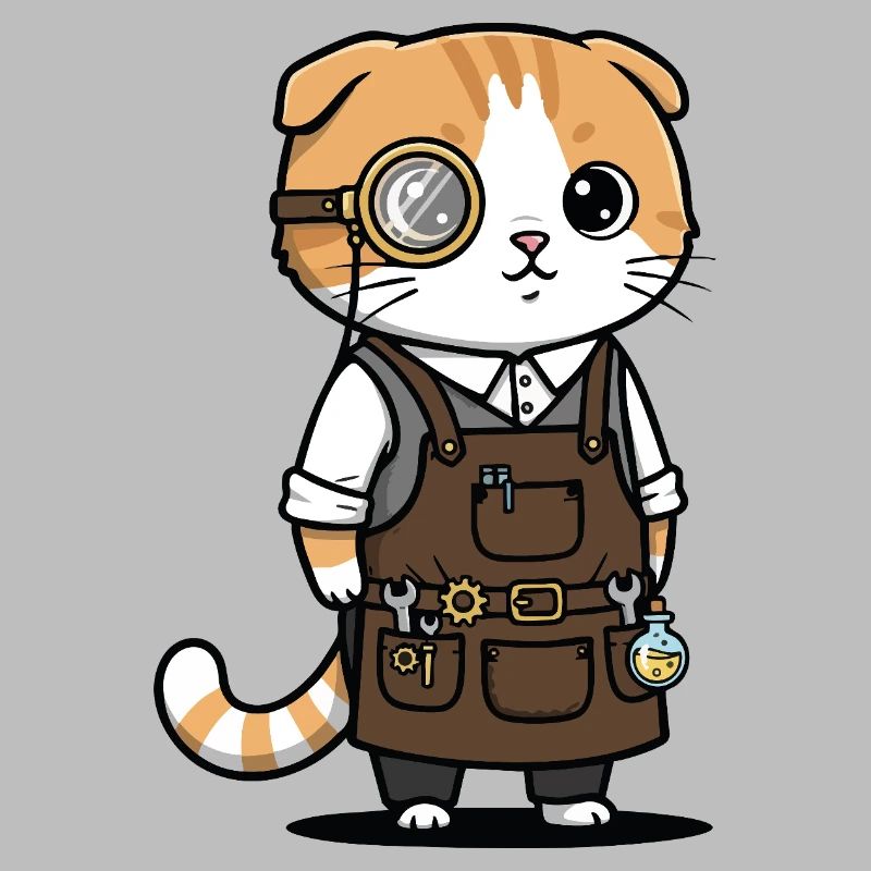 Chat Scottish Fold Steampunk Monocle Inventeur