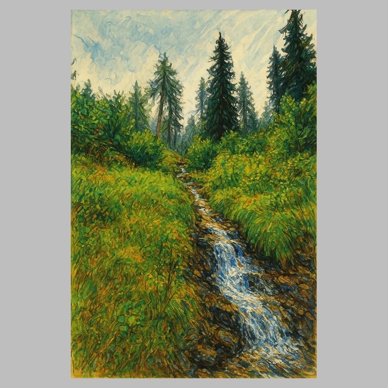 Sketchart Landschaft mit Bächlein in der Schweiz