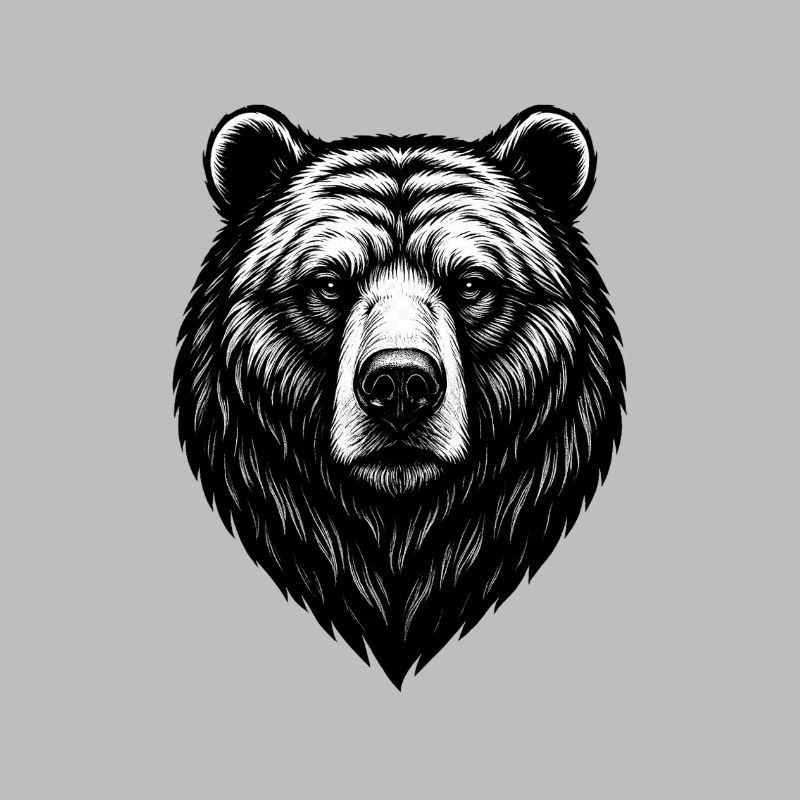 Bear Head Line Drawing Black & White