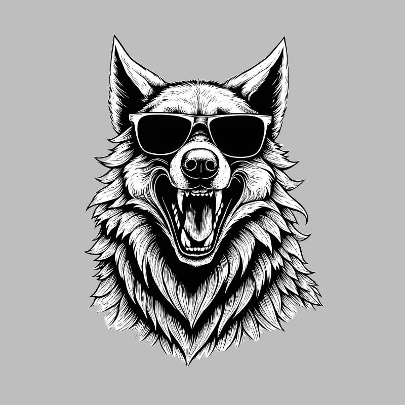 Laughing wolf with sunglasses
