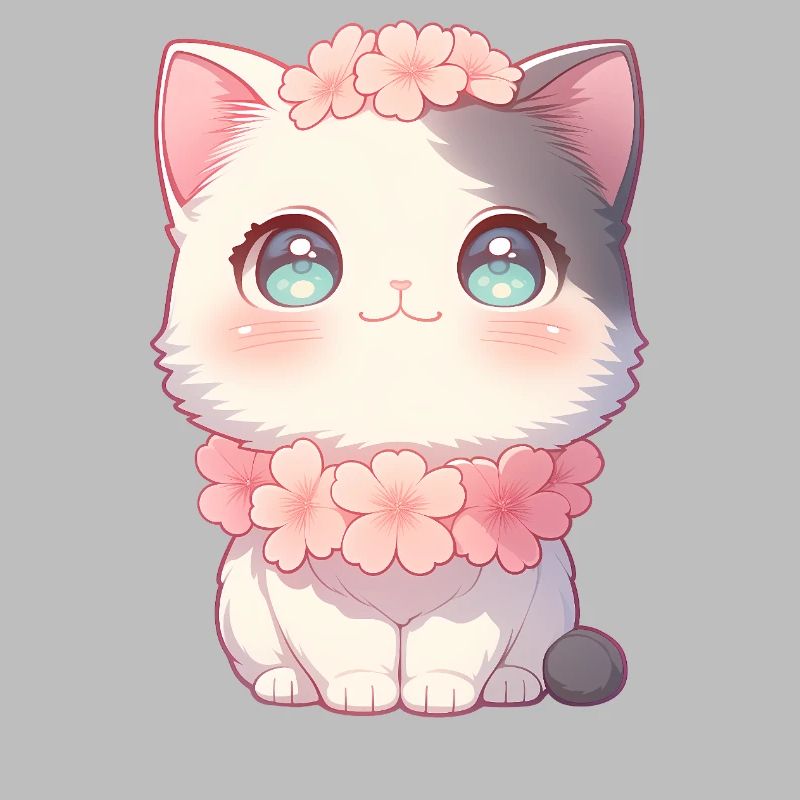 Couronne de fleurs de sakura en chat blanc de Kawaii style chibi
