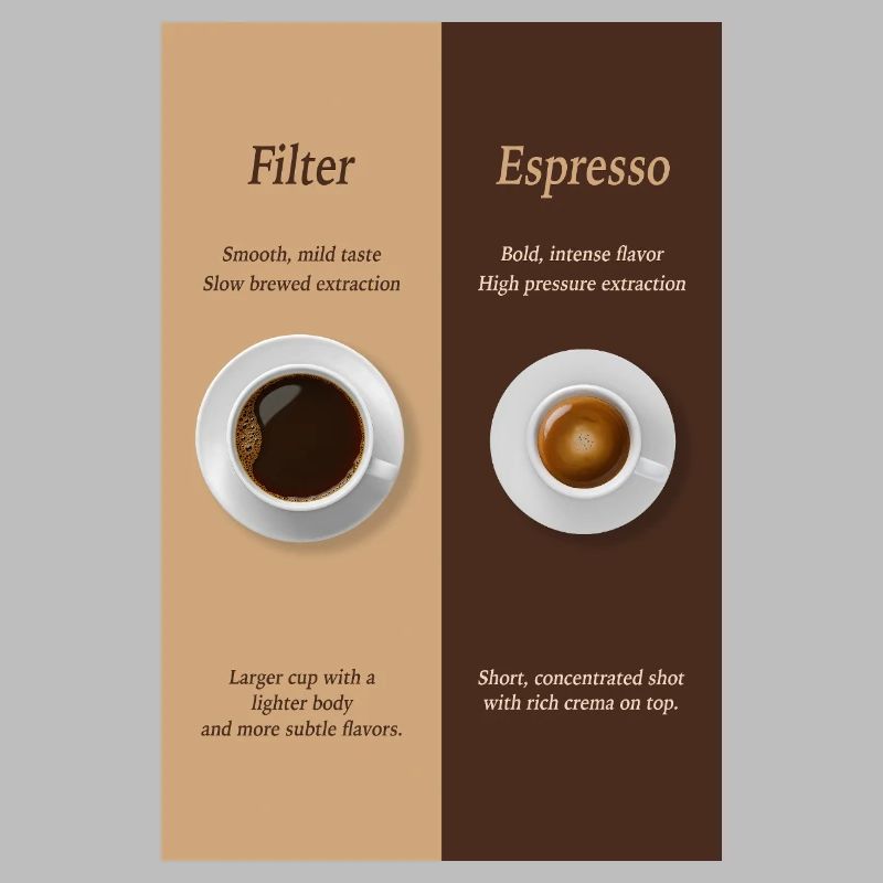 Filter Coffee vs Espresso Poster Comparison