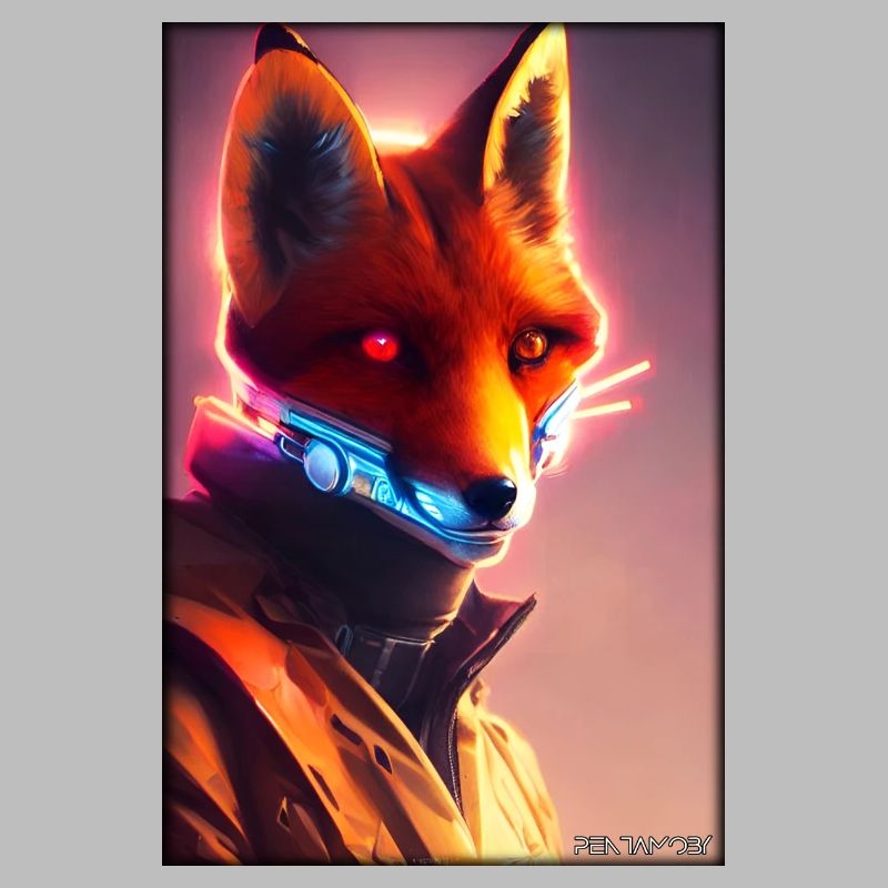 Fox Wildlife Cyber Neon Punk Future Sci-Fi