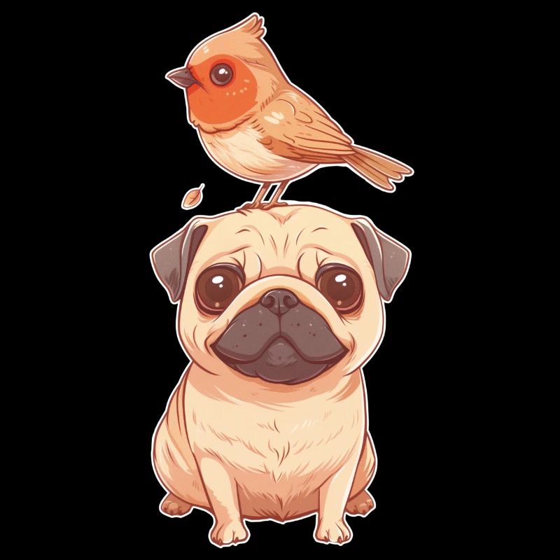 Pug with bird